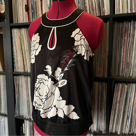 Upcycled Rose print tank blouse silk SYF lightning bolt grateful 💀 dead j Garcia - Picture 3 of 12